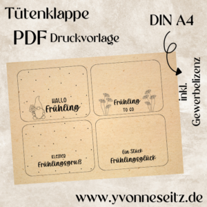 Tütenklappe Verschluss für Tüten PRINT DRUCKVORLAGE PDF Verpackung für Kleinigkeiten 4 Designs Frühling Frühlingsgruß Printable PDF Datei zum selber drucken
