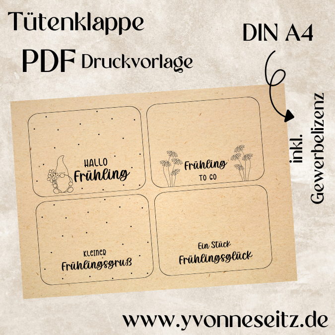 Tütenklappe Verschluss für Tüten PRINT DRUCKVORLAGE PDF Verpackung für Kleinigkeiten 4 Designs Frühling Frühlingsgruß Printable PDF Datei zum selber drucken