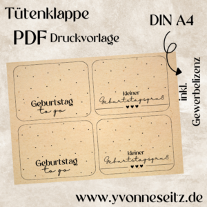 Tütenklappe Verschluss für Tüten PRINT DRUCKVORLAGE PDF Verpackung für Kleinigkeiten 2 Designs Geburtstag to go Printable PDF Datei zum selber drucken