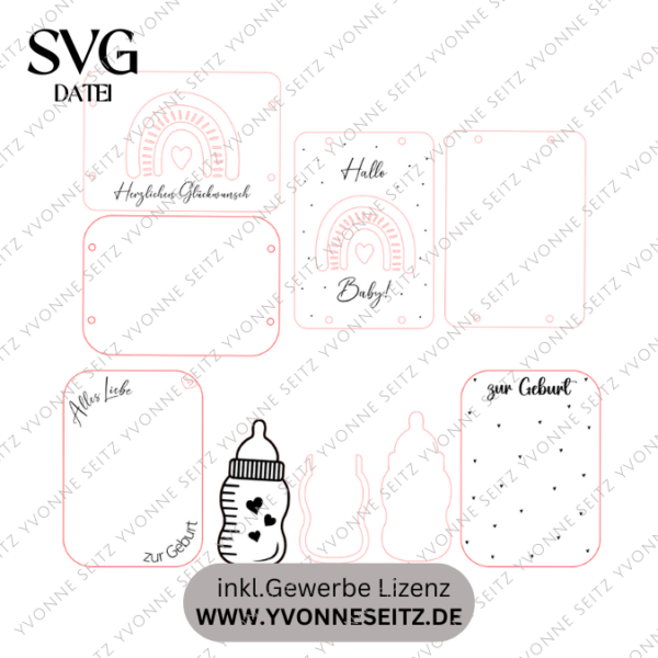 SVG Laser Datei Geburt Geldgeschenk Verpackung für Geld 4 Designs Hallo Baby Geldkarten Gutscheinkarten Laserdatei – Bild 2