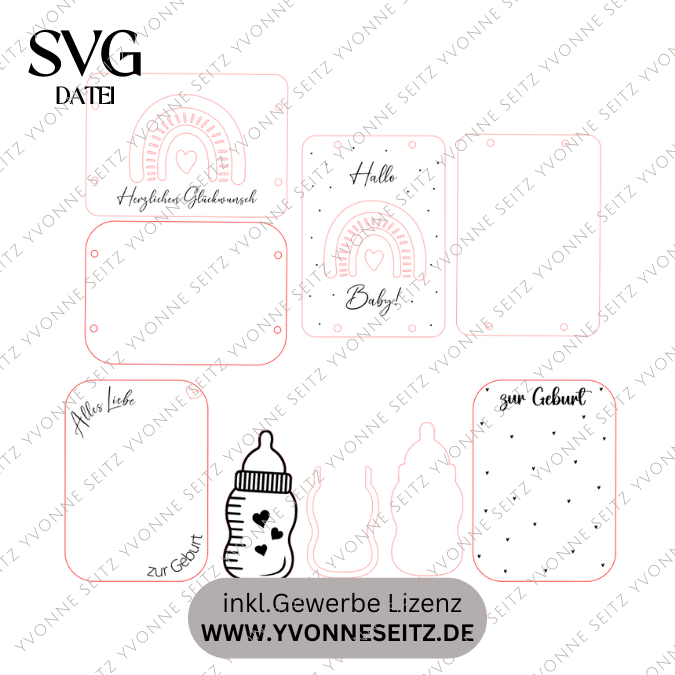 SVG Laser Datei Geburt Geldgeschenk Verpackung für Geld 4 Designs Hallo Baby Geldkarten Gutscheinkarten Laserdatei – Bild 2
