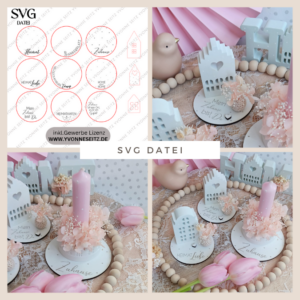 SVG Laser Datei - Geschenkscheiben für Gießteile Home Zuhause Heimathafen Ankerplatz mit kleinen Häuschen für Gießteile Laserdatei