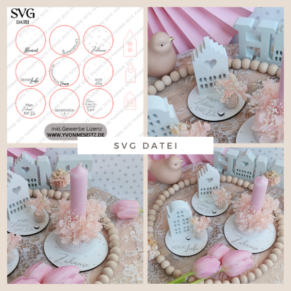 SVG Laser Datei - Geschenkscheiben für Gießteile Home Zuhause Heimathafen Ankerplatz mit kleinen Häuschen für Gießteile Laserdatei