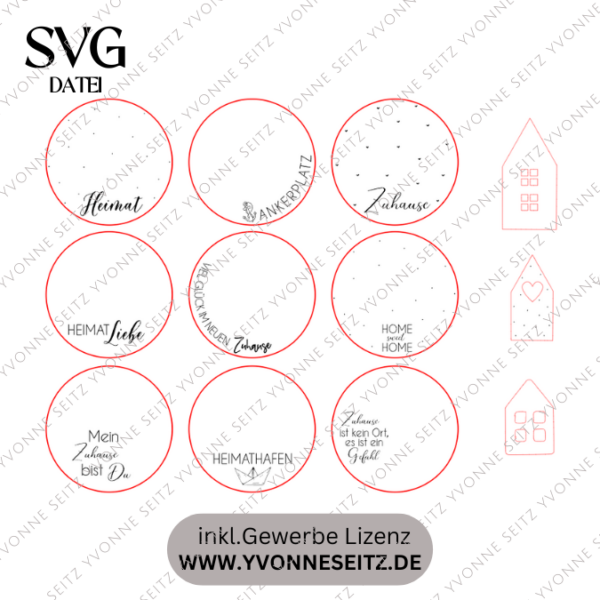 SVG Laser Datei - Geschenkscheiben für Gießteile Home Zuhause Heimathafen Ankerplatz mit kleinen Häuschen für Gießteile Laserdatei – Bild 2