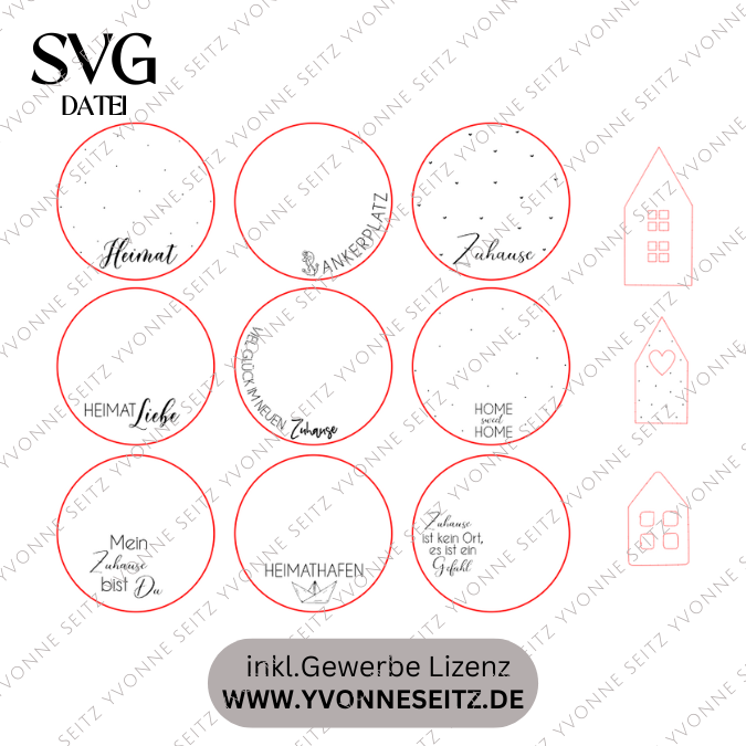 SVG Laser Datei - Geschenkscheiben für Gießteile Home Zuhause Heimathafen Ankerplatz mit kleinen Häuschen für Gießteile Laserdatei – Bild 2