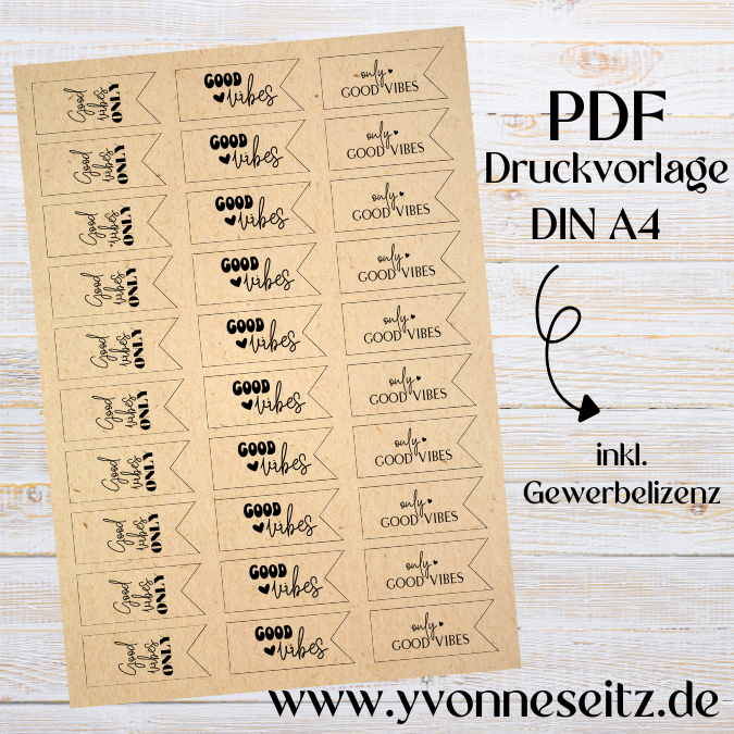 PRINT DRUCKVORLAGE PDF Geschenkanhänger 2 Designs - Good vibes Only - Printable PDF-Datei zum selber drucken