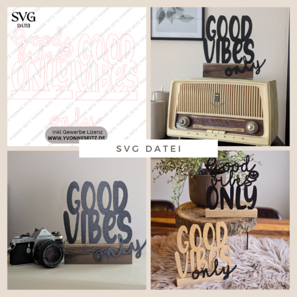 SVG Laser Datei Schriftzug für Klötzchen Easy Sticks Good vibes Only 2 Designs Lasercut