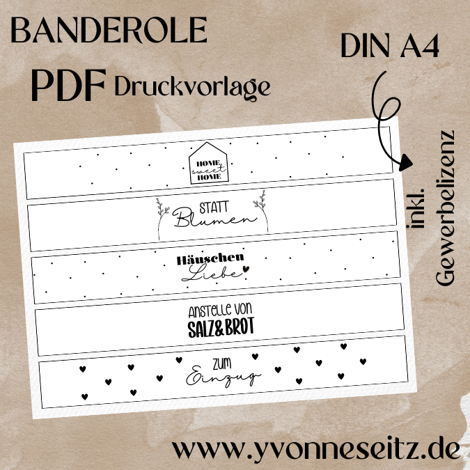 PRINT DRUCKVORLAGE PDF Banderolen 5 Designs - Häuschenliebe - Printable PDF-Datei zum selber drucken