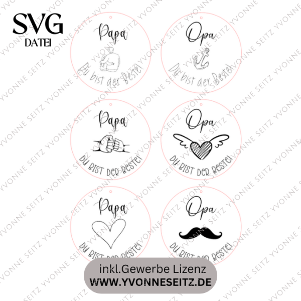 SVG Laserdatei Holzscheiben Papa Opa Vatertag Großvater Vater Geschenkidee Männer SVG Datei 6 Designs – Bild 2