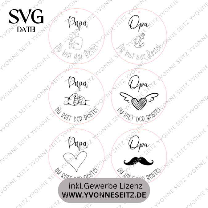 SVG Laserdatei Holzscheiben Papa Opa Vatertag Großvater Vater Geschenkidee Männer SVG Datei 6 Designs – Bild 2