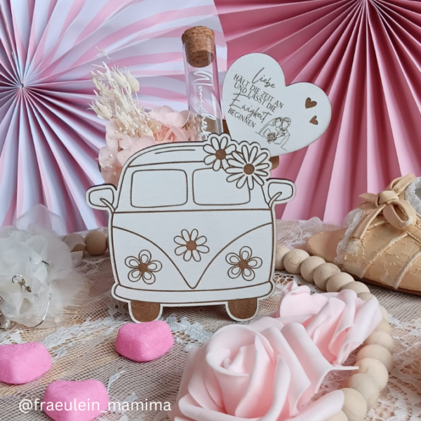 SVG Laser Datei - 3mm 4mm Hochzeitsauto Bulli Bus für Blumen oder Geldgeschenk Geschenkbox Hochzeitsgeschenk Hochzeit Flitterwochen Reiselust Laserdatei – Bild 5