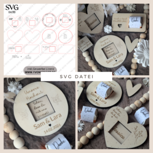 4 Designs Hochzeit Gastgeschenke Halter für Küsschen Schokolade als Gastgeschenk kleines Mitgebsel Dankeschön Tischkarten Namenskarten SVG Laser Datei