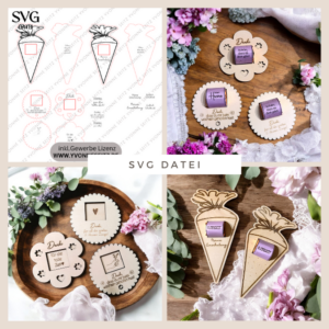 4 Designs Kindergarten Abschied und Einschulung Erzieherin Halter für Küsschen Schokolade als Gastgeschenk Dankeschön SVG Laser Datei