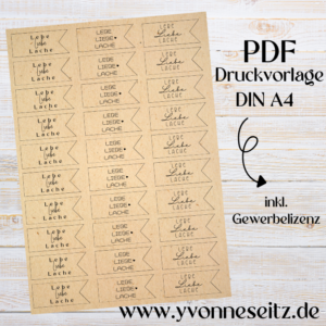 PRINT DRUCKVORLAGE PDF Geschenkanhänger 3 Designs - Lebe liebe lache - Printable PDF-Datei zum selber drucken