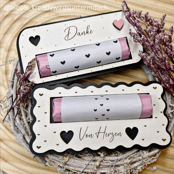 8 Designs verschiedene Anlässe Halter für Schokoriegel wie zb Merci, Kinderschokolade, Yogurette als Gastgeschenk kleines Mitbringsel SVG Laser Datei – Bild 6