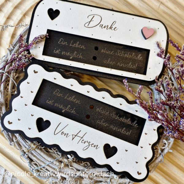 8 Designs verschiedene Anlässe Halter für Schokoriegel wie zb Merci, Kinderschokolade, Yogurette als Gastgeschenk kleines Mitbringsel SVG Laser Datei – Bild 7