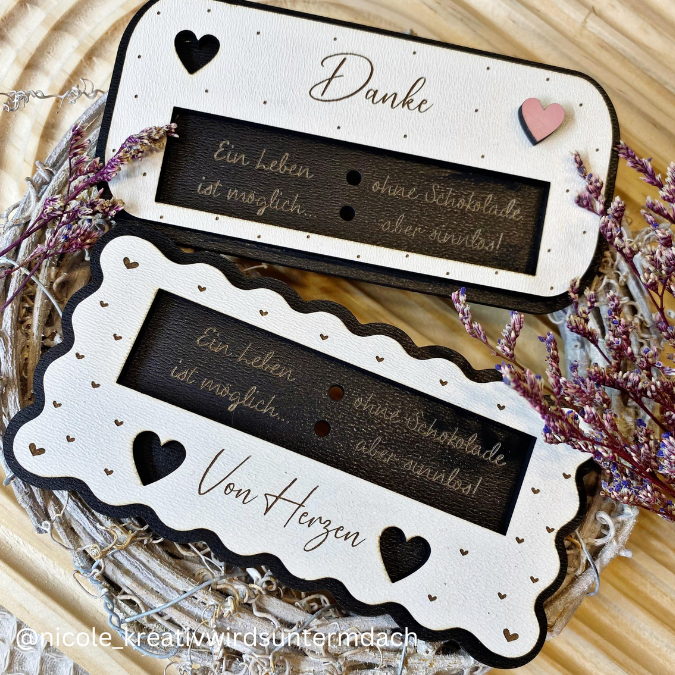 8 Designs verschiedene Anlässe Halter für Schokoriegel wie zb Merci, Kinderschokolade, Yogurette als Gastgeschenk kleines Mitbringsel SVG Laser Datei – Bild 7