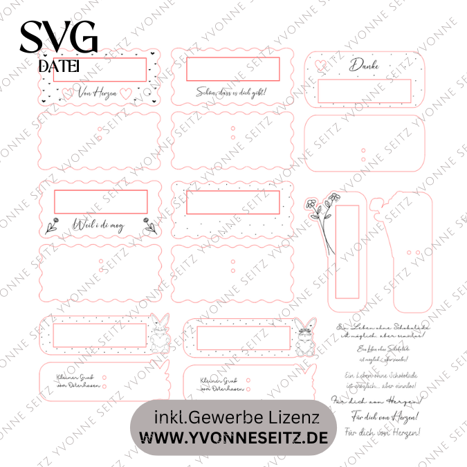 8 Designs verschiedene Anlässe Halter für Schokoriegel wie zb Merci, Kinderschokolade, Yogurette als Gastgeschenk kleines Mitbringsel SVG Laser Datei – Bild 2