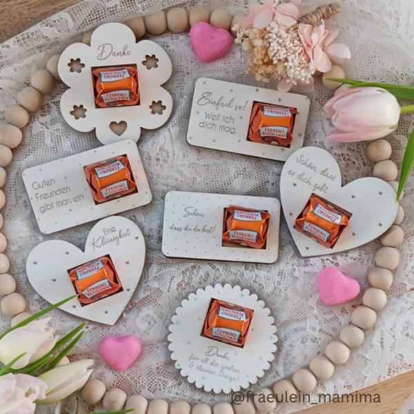 9 Designs verschiedene Anlässe Halter für Küsschen Schokolade als Gastgeschenk kleines Mitbringsel Dankeschön Gute Besserung Freundin Freunde SVG Laser Datei – Bild 21