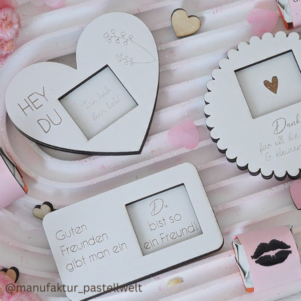 9 Designs verschiedene Anlässe Halter für Küsschen Schokolade als Gastgeschenk kleines Mitbringsel Dankeschön Gute Besserung Freundin Freunde SVG Laser Datei – Bild 18