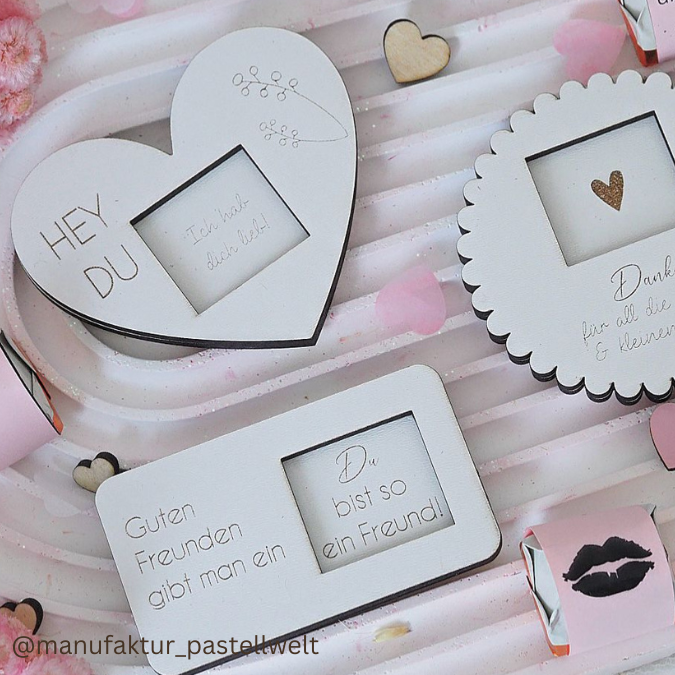 9 Designs verschiedene Anlässe Halter für Küsschen Schokolade als Gastgeschenk kleines Mitbringsel Dankeschön Gute Besserung Freundin Freunde SVG Laser Datei – Bild 18