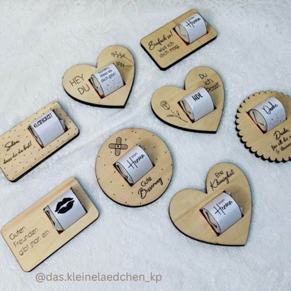 9 Designs verschiedene Anlässe Halter für Küsschen Schokolade als Gastgeschenk kleines Mitbringsel Dankeschön Gute Besserung Freundin Freunde SVG Laser Datei – Bild 16