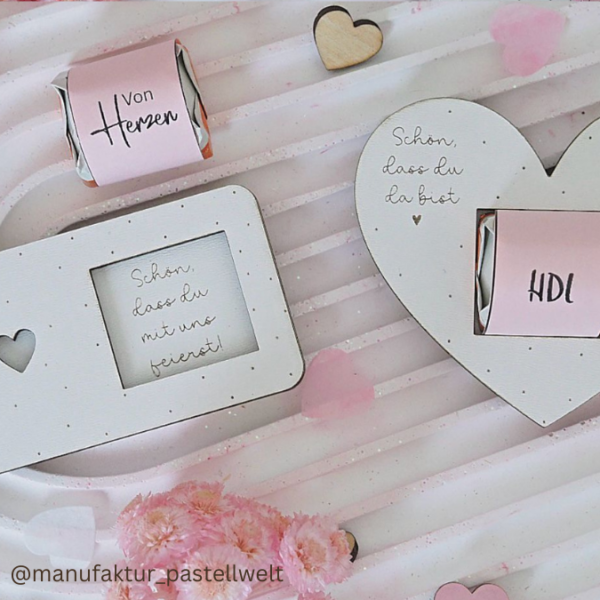 9 Designs verschiedene Anlässe Halter für Küsschen Schokolade als Gastgeschenk kleines Mitbringsel Dankeschön Gute Besserung Freundin Freunde SVG Laser Datei – Bild 13