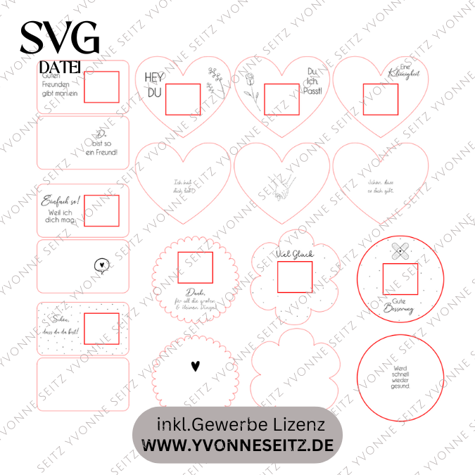 9 Designs verschiedene Anlässe Halter für Küsschen Schokolade als Gastgeschenk kleines Mitbringsel Dankeschön Gute Besserung Freundin Freunde SVG Laser Datei – Bild 2