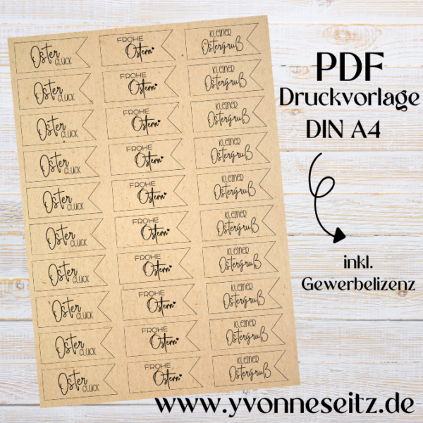 PRINT DRUCKVORLAGE PDF Geschenkanhänger 2 Designs - Osterglück Ostergruß - Printable PDF-Datei zum selber drucken