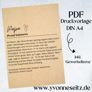 PRINT DRUCKVORLAGE PDF Papa Substantiv - Bedeutung - Geschenkidee Printable PDF Datei zum selber drucken