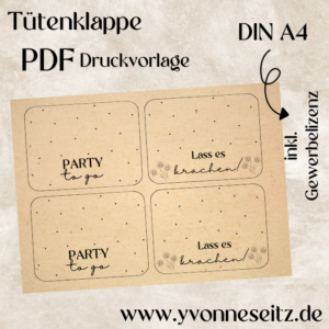 Tütenklappe Verschluss für Tüten PRINT DRUCKVORLAGE PDF Verpackung für Kleinigkeiten 2 Designs PARTY to Go Geburtstag Printable PDF Datei zum selber drucken