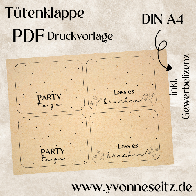 Tütenklappe Verschluss für Tüten PRINT DRUCKVORLAGE PDF Verpackung für Kleinigkeiten 2 Designs PARTY to Go Geburtstag Printable PDF Datei zum selber drucken