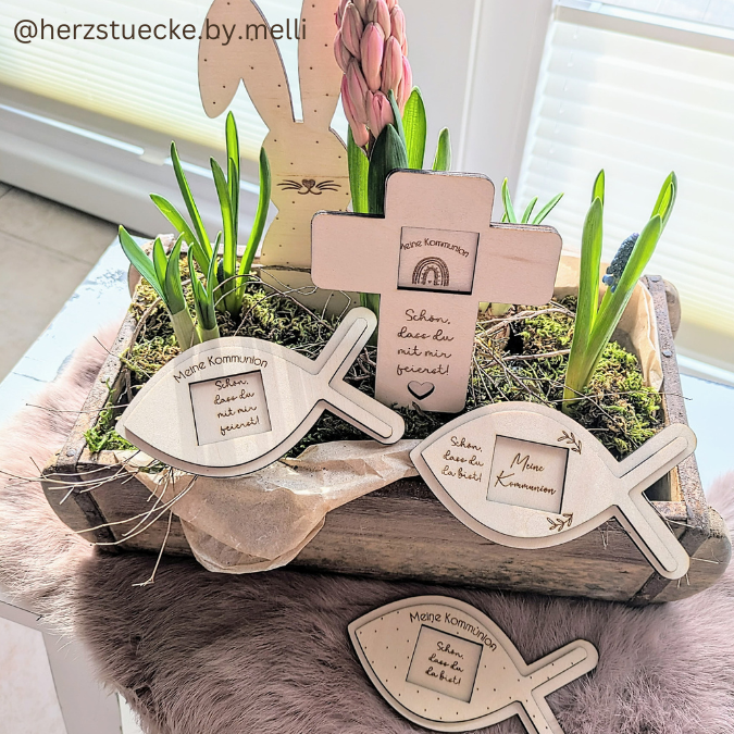 4 Designs kirchliche Anlässe Taufe Konfirmation Kommunion Firmung Halter für Küsschen Schokolade als Gastgeschenk kleines Mitgebsel Dankeschön Tischkarten Namenskarten SVG Laser Datei – Bild 19