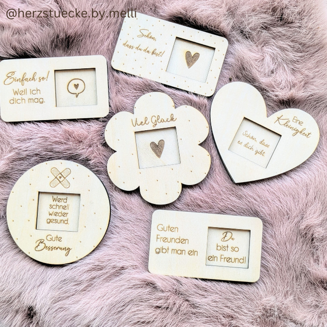 9 Designs verschiedene Anlässe Halter für Küsschen Schokolade als Gastgeschenk kleines Mitbringsel Dankeschön Gute Besserung Freundin Freunde SVG Laser Datei – Bild 24