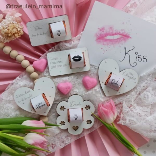 9 Designs verschiedene Anlässe Halter für Küsschen Schokolade als Gastgeschenk kleines Mitbringsel Dankeschön Gute Besserung Freundin Freunde SVG Laser Datei – Bild 25