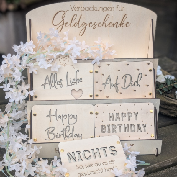SVG Laser Datei Geburtstag Geldgeschenk Verpackung für Geld Geldkarten Gutscheinkarten Laserdatei – Bild 3