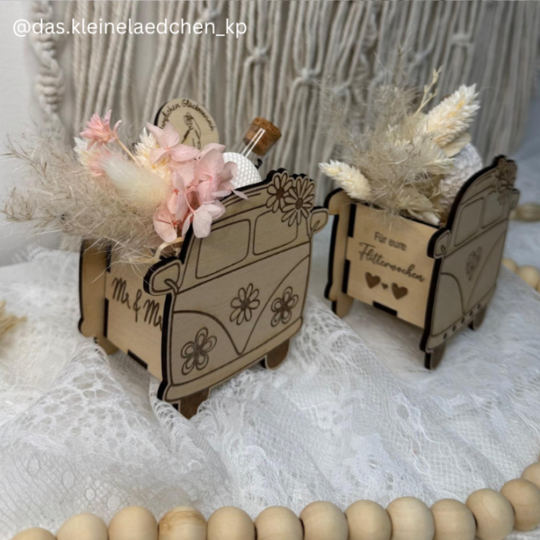 SVG Laser Datei - 3mm 4mm Hochzeitsauto Bulli Bus für Blumen oder Geldgeschenk Geschenkbox Hochzeitsgeschenk Hochzeit Flitterwochen Reiselust Laserdatei – Bild 23