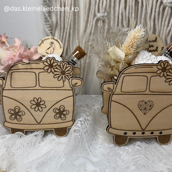 SVG Laser Datei - 3mm 4mm Hochzeitsauto Bulli Bus für Blumen oder Geldgeschenk Geschenkbox Hochzeitsgeschenk Hochzeit Flitterwochen Reiselust Laserdatei – Bild 24