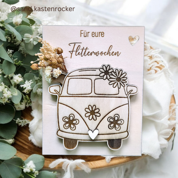 SVG Laser Datei - 3mm 4mm Hochzeitsauto Bulli Bus für Blumen oder Geldgeschenk Geschenkbox Hochzeitsgeschenk Hochzeit Flitterwochen Reiselust Laserdatei – Bild 26