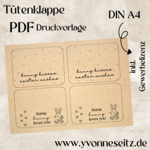 Tütenklappe Verschluss für Tüten PRINT DRUCKVORLAGE PDF Verpackung für Kleinigkeiten 2 Designs Ostern - Bunny kisses schwarz - Printable PDF Datei zum selber drucken