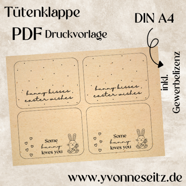 Tütenklappe Verschluss für Tüten PRINT DRUCKVORLAGE PDF Verpackung für Kleinigkeiten 2 Designs Ostern - Bunny kisses schwarz - Printable PDF Datei zum selber drucken