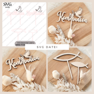 SVG Laser Datei Caketopper Pflanzenstecker zur Kommunion Kirche Glaube SVG Datei