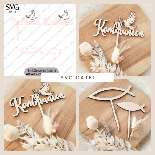 SVG Laser Datei Caketopper Pflanzenstecker zur Kommunion Kirche Glaube SVG Datei