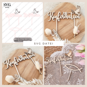 SVG Laser Datei Caketopper Pflanzenstecker zur Konfirmation Kirche Glaube SVG Datei