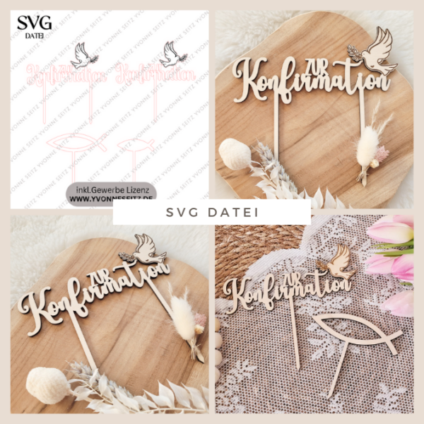 SVG Laser Datei Caketopper Pflanzenstecker zur Konfirmation Kirche Glaube SVG Datei
