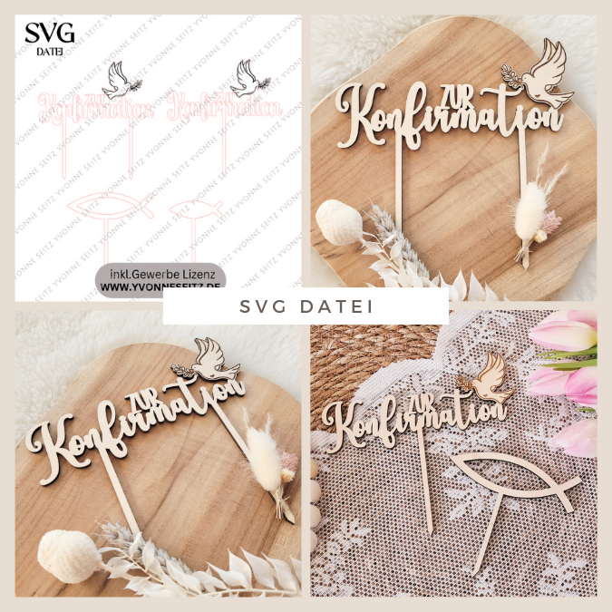SVG Laser Datei Caketopper Pflanzenstecker zur Konfirmation Kirche Glaube SVG Datei