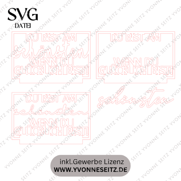 SVG Laser Datei Schriftzug für Klötzchen Klötzchen Rahmen Easy Sticks Du bist am schönsten wenn du glücklich bist 3 Designs Lasercut – Bild 2
