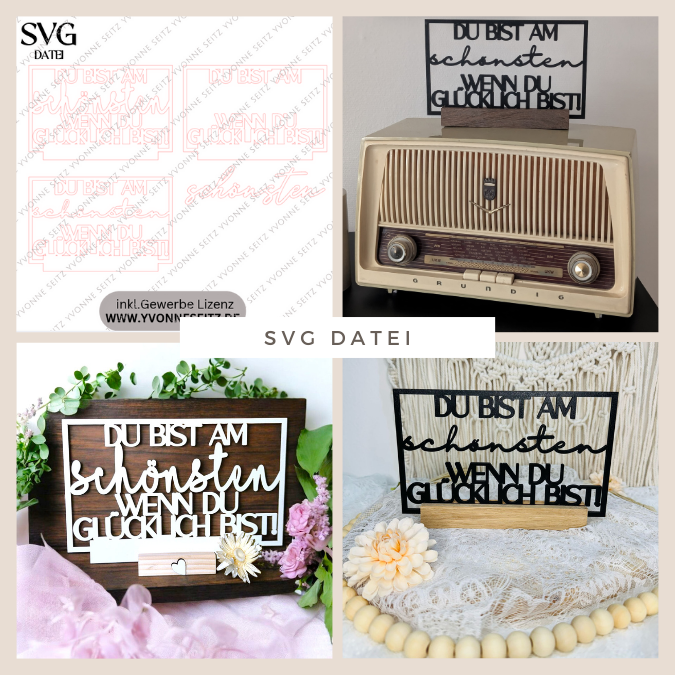 SVG Laser Datei Schriftzug für Klötzchen Klötzchen Rahmen Easy Sticks Du bist am schönsten wenn du glücklich bist 3 Designs Lasercut