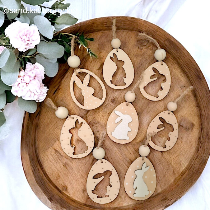 SVG Laser Datei Osteranhänger Ostereianhänger Ostereier Osterhasen Anhänger Geschankanhänger Osterdeko Lasercut – Bild 4