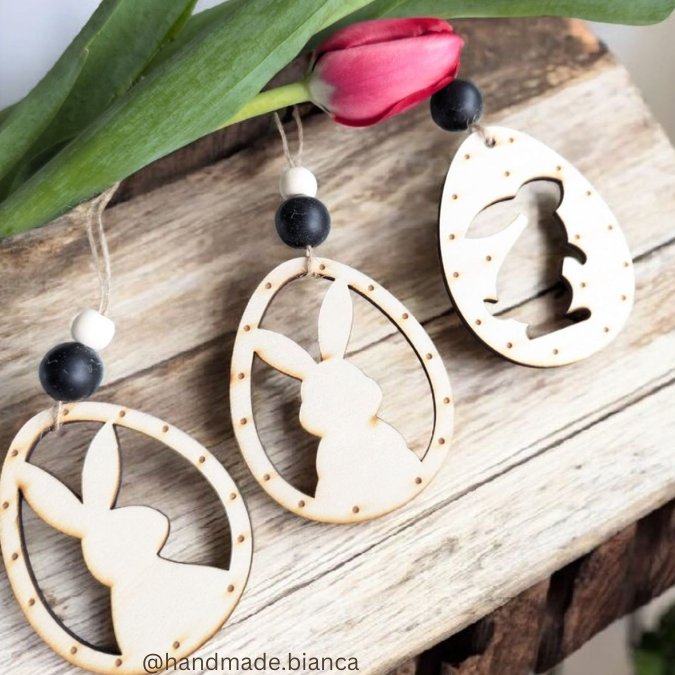 SVG Laser Datei Osteranhänger Ostereianhänger Ostereier Osterhasen Anhänger Geschankanhänger Osterdeko Lasercut – Bild 16